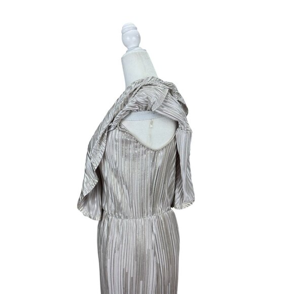 Caramela M Metallic Silver Off Shoulder Maxi Dress Evening Gown Elegant Chic - Picture 6 of 13